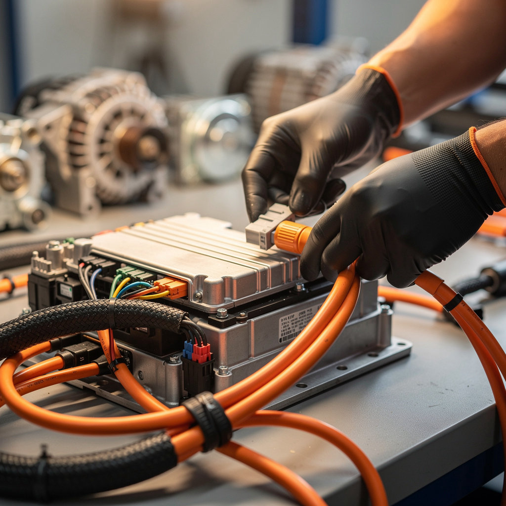 AGS Rebuilders Inc technician performing specialized diagnostics on a hybrid vehicle electrical system in Santa Barbara